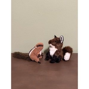 Lot of 2 Folkmanis Mini Chipmunk and Mini Fox Plush Finger Puppet Toy